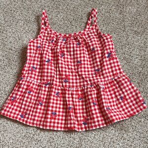 Cat & Jack Red & White Gingham Floral Embroidered Tank Size 6/7 100% Cotton